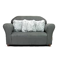 Keet Plush Childrens Sofa with Accent Pillows, Charcoal/Grey