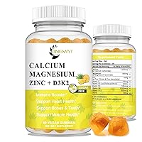 (2 Pack) Calcium Magnesium Zinc Gummies with Vitamin D3 , Vitamin K2, High Absorption Magnesium Glycinate 500mg, Coq10 - Plant Complex Calcium Supplement for Bone, Muscles, Immune & Sleep Support