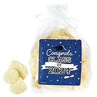 Graduation Party Stickers for Chip Bags, Popcorn Bags, Favor Bags - 32 Count (Blue and White)