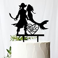 Pirates Theme Wedding Cake Topper Mr And Mrs Groom Pirate Acrylic Cake Topper Engagement Bride Mermaid Wedding Cake Topper Mermaid Silhouette Topper
