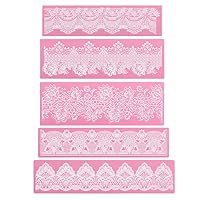 Beasea Lace Molds for Cake Decorating, 5pcs Lace Fondant Molds Silicone Lace Molds, Lace Mats and Molds Pink Flower Pattern Silicone Molds for sugar lace Craft Tools
