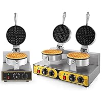 Dyna-Living 2PCS Commercial Waffle Maker Non-stick Waffle Iron Maker Stainless Steel Round Commercial Waffle Maker for Restaurant