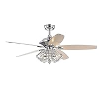 Warehouse of Tiffany Silver Orchid Pitts 5-Blade Lighted Ceiling Fan w/Pentagon Crystal Shade