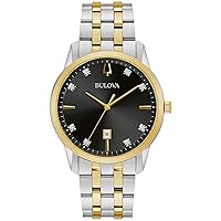 Bulova Men's Classic Sutton 3-Hand Diamond Two Tone Stainless Steel, Black Dial Style: 98D165