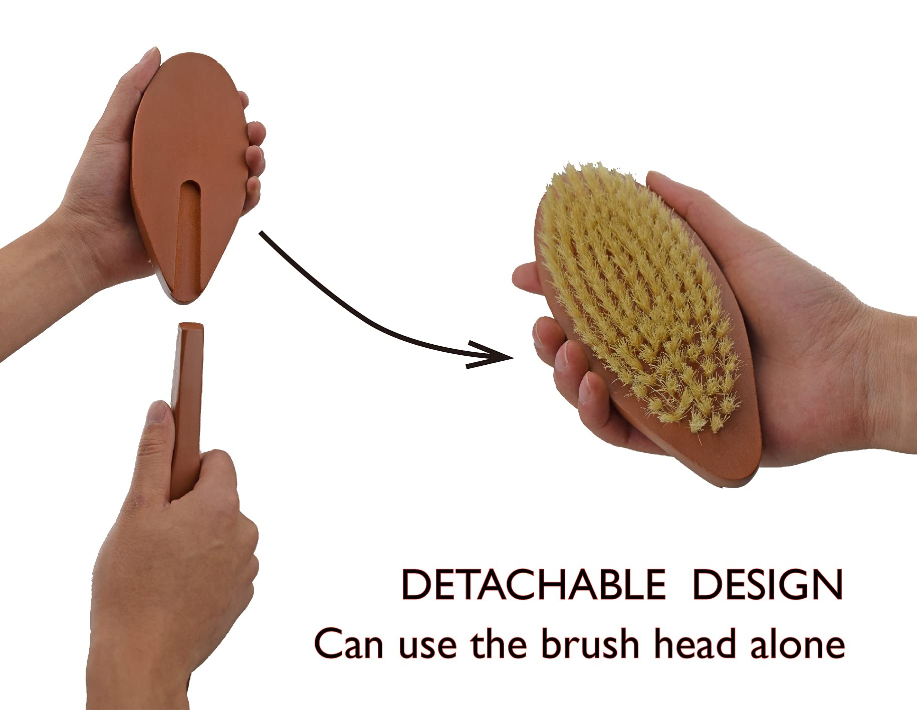 UTRAX 20'' Long Detachable Wooden Bath Brush with Curved Reach Handle Hanging Wood Shower Brush with Boar-Bristle