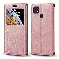 ZTE Zmax 10 Case, Wood Grain Leather Case with Card Holder and Window, Magnetic Flip Cover for ZTE Z6250 Rose Gold