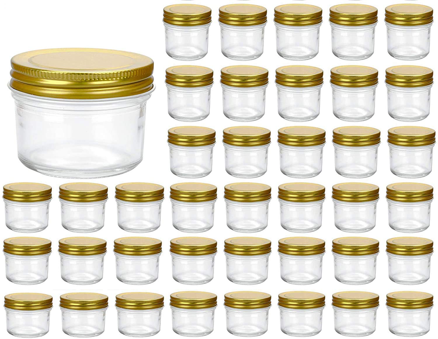 Encheng 4 oz Clear Glass Jars With Lids(Golden),Small Spice Jars For Herb,Jelly,Jams,Wide Mouth Manson Jars Canning Jars For Kitchen Storage 40 Pac...