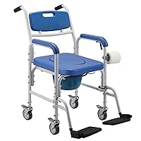 Homguava Bedside Commodes Chair, 4 in 1 Shower Commode Wheelchair Rolling Transport Chair Toilet with Arms for Seniors and Disabled Weight Capacity 350lbs