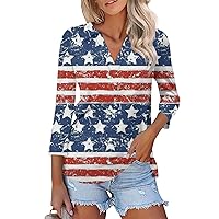 Women's Activewear Tops, 3/4 Sleeve T Shirts V Neck Collared Casual Tees Blouse Summer 2024 4Th of July, S XXXL