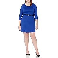 Star Vixen Women's Plus-Size Three-Quarter-Sleeve Solid Ponte Skater Dress with Belt