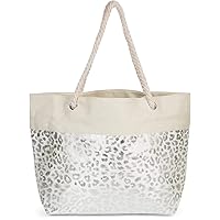 styleBREAKER Women XXL Beach Bag with Metallic Leopard Animal Print and Zip, Shoulder Bag, Shopping Bag 02012282, Color:Beige-Silver