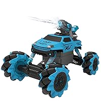 Vaiyer RC Rechargeable Remote Control Stunt Car for Kids w/ 2-in-1 Interchangeable Bubble Blaster and Water Gun Tops, Rock Crawler Outdoor Off Road Vehicle w/ 360 Degree Movement (Blue)