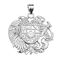 WHITE GOLD ARMENIAN NATIONAL COAT OF ARMS EAGLE AND LION PENDANT NECKLACE - Gold Purity:: 14K, Pendant/Necklace Option: Pendant With 18
