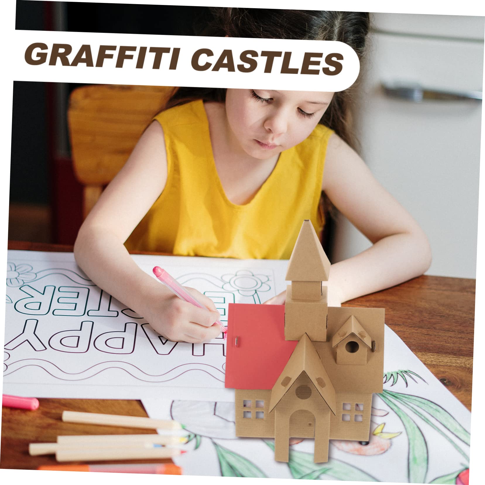 BESTOYARD 4 pcs Graffiti Assembled Castle Kids Puzzles Paint Kits Paint kit for Kids Miniature kit Jigsaw Puzzles for Kids Puzzle for Kids DIY Graffiti Toy Puzzle Set Toddler Paper self Made