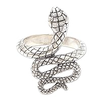 NOVICA Artisan Handmade .925 Sterling Silver Cocktail Ring Snakemotif Indonesia Animal Themed Halloween 'Rattlesnake Roll'