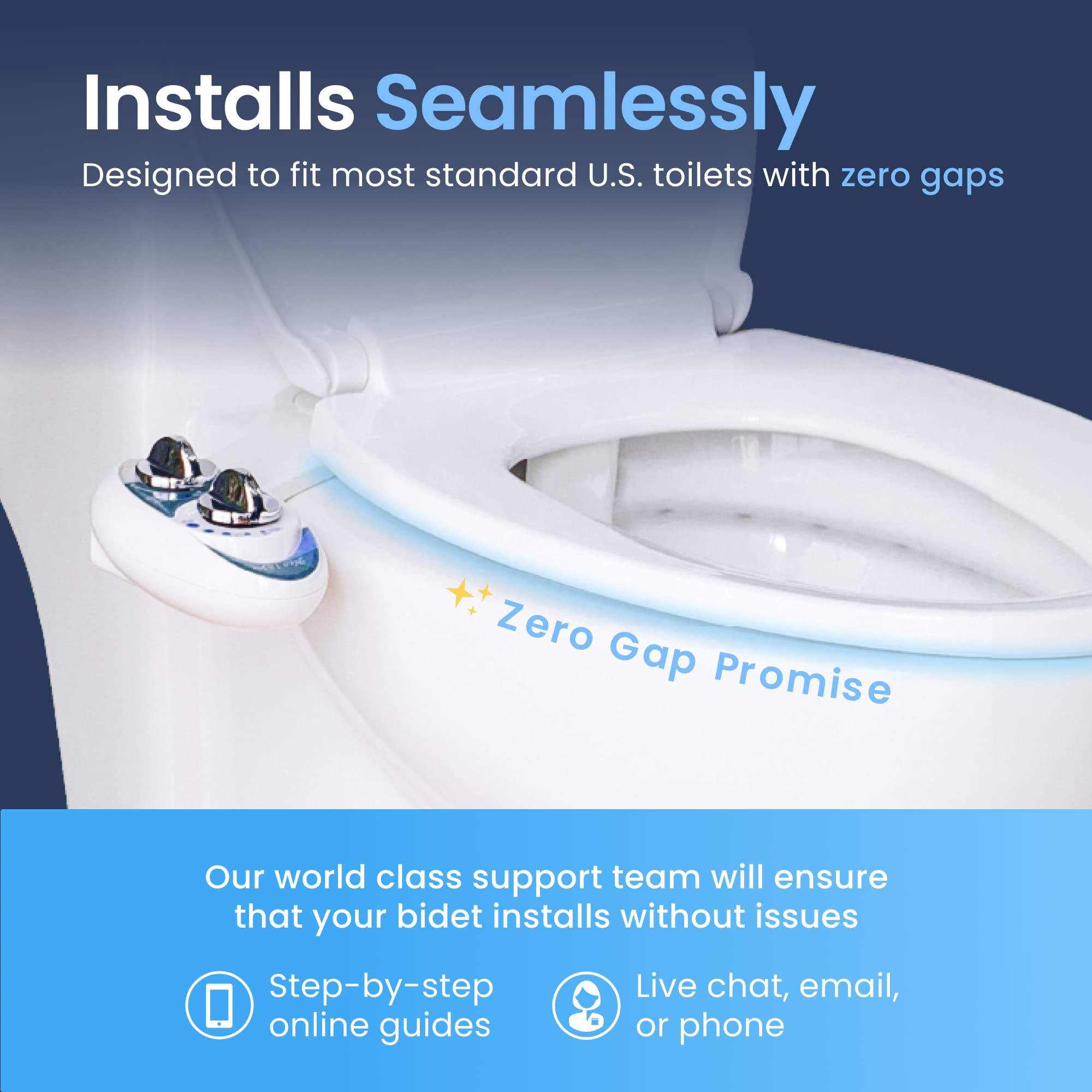 LUXE Bidet NEO 180 - Self-Cleaning, Dual Nozzle, Non-Electric Bidet Attachment for Toilet Seat, Adjustable Water Pressure, Rear and Feminine Wash, Lever Control (Blue), 13.5 x 7 x 3 inches