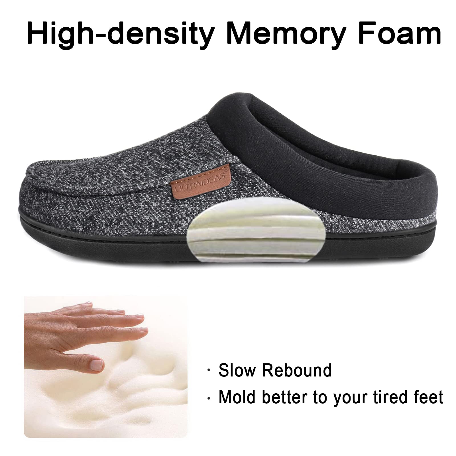 ULTRAIDEAS Men's Moccasin Slippers with Memory Foam Insole, Slip on House Slippers, Warm Faux Sherpa Lining House Shoes Clog with Nonslip Rubber Sole for Indoor & Outdoor