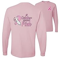 in October We Wear Pink Breast Cancer Awareness Survivor Front & Back Mens Long Sleeves