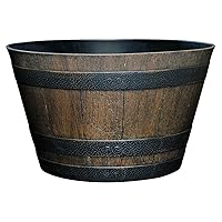 Classic Home and Garden Whiskey Plastic Resin Flower Pot Barrel Planter, Walnut Brown, 20.5
