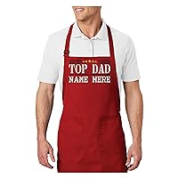 Personalized Dad Apron, Adjustable Neck, Custom Embroidered Design, add your text or name Premium Quality Material, Up to XL Size, Made in USA - Top Dad Design (Red)