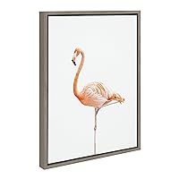 Sylvie Flamingo Standing Framed Canvas Wall Art by Amy Peterson Art Studio, 18x24 Gray, Modern Animal Bird Portrait Art for Wall