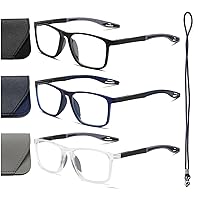 Hubeye 3 Pairs TR90 Sports Reading Glasses for Men and Women Ultralight Flexible Anti-Blue Light Readers +1.75