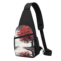 Sling Bag Crossbody for Women Fanny Pack Red Tree Chest Bag Daypack for Hiking Travel Waist Bag