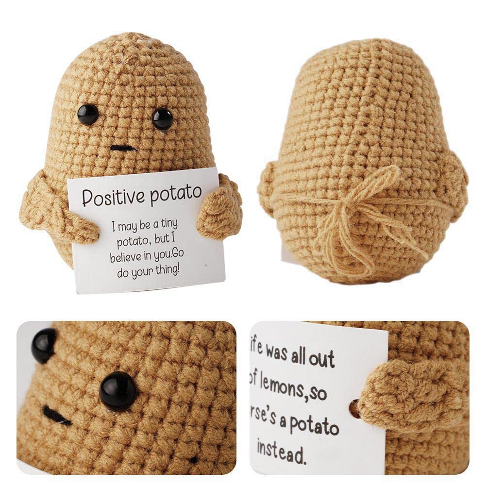 CZQIKEDA Funny Positive Potato,Cute Knitting Potato Doll Decoration with Positive Card, Funny Knitted Potato Xmas Holiday Office Gift