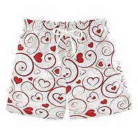 Red Hearts Swirls Boys Swim Trunks Swim Beach Shorts Baby Kids Swimwear Board Shorts Bathing Suit Hawaii Vacation