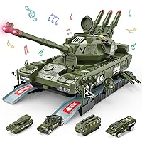 CUTE STONE Military Vehicles Set, Tank Toy Set with Realistic Light and Sound, Rotating Turret and Missile, 4 Pack Assorted Alloy Army Vehicles, Great Military Toy for Kids Boys