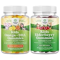 Bundle of Omega 3 Gummies for Kids, Tasty & Delicious and Kids Elderberry Gummies with Zinc and Vitamin C - Supports Bones & Overall Immunity - Delicious Sambucus Black Elderberry Gummies for Kids