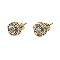 14K Yellow Gold Plated Round Cut Simulate Diamond Studs Small Prong Setting AAA CZ Diamonds Earrings with Screw Back