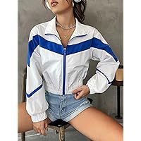 Jackets for Women Chevron Print Zip Up Jacket Women's Jackets (Color : Blue and White, Size : Small)