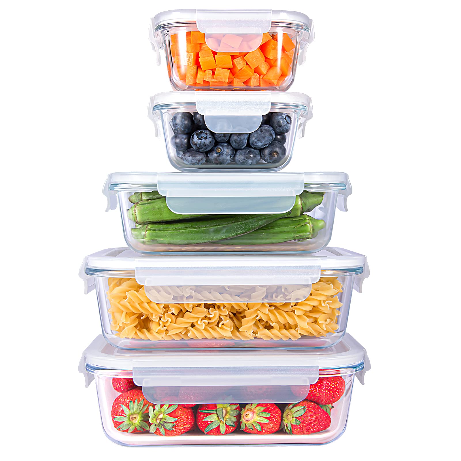 SHOMOTE Glass Food Storage Containers Set with Lids Airtight, BPA-Free Sealable Stackable Clear Portion Control Bowls, Gift Kitchen Stuff Lunch Mea...
