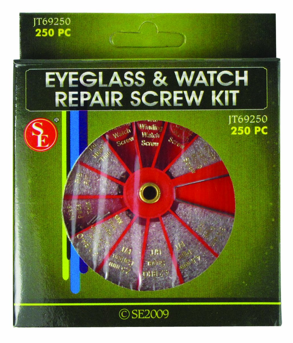 SE 250-Piece Set of Eyeglass and Watch Repair Screws with Revolving Organizer - JT69250