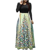 Christmas Maxi Dresses for Women 2024 Long Sleeve Crewneck Long Dresse Snowflake Printed Casual Cocktail Party Dresses