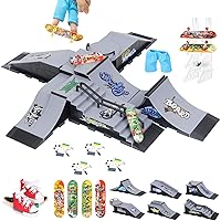 KETIEE Bigger Skate Park Kit: 6 in 1 Finger Skateboard Deck Ramp Set | Ultimate Finger Skatepark Props | Finger Toys with 4 Mini Fingerboards 6 Ramps Shorts Sneakers Display Holder | Gift for Kids