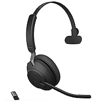 Evolve2 65 MS Wireless Headset with Link380a, Mono, Black – Wireless Bluetooth Headset for Calls and Music, 37 Hours of Battery Life, Passive Noise Cancelling Headphones