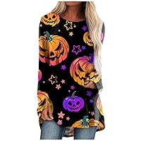 XHRBSI 2023 Autumn Clothes Women's Casual Fashion Halloween Print Long Sleeve Medium Length Top Blouse