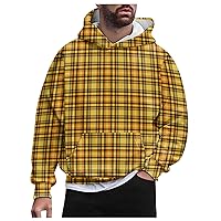 Hoodies For Men,Unisex Adult Plaid Hooded Pullover Long Sleeve Sweatshirt Plus Size Graphic Hoodies For Couples