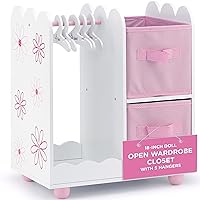 Emily Rose | USA Company |18 Inch Doll Clothes Open Closet Furniture Accessory - Wooden Doll Accessories Toy Playsets - with 5 Free Wooden 18