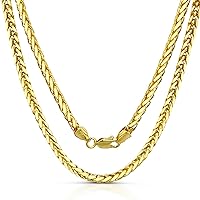JEWELHEART 14K Real Gold Chain For Men - 2.8mm 3.2mm 3.8mm Thick Diamond Cut Foxtail Link Spiga Wheat Chain Necklace - Yellow Gold Pendant Necklace For Women with Lobster Clasp 16