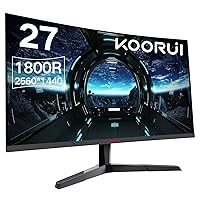 KOORUI QHD Curved 27 Inch Monitor, Fast VA Computer Gaming Monitor(2560 * 1440P, R1800, 144Hz, 1ms, DCI-P3 85%, DP+HDMI, Game Mode, Eye Protection, Rocker Button), Narrow Bezel