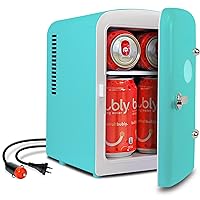 Koolatron Retro Mini Portable Fridge, 4L Compact Refrigerator for Skincare, Beauty Serum, Face Mask, Personal Cooler, Includes 12V and AC Cords, Desktop Accessory for Home Office Dorm Travel, Aqua