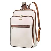 Leather Laptop Backpack Purse for Women 15.6 inch Computer Backpack Stylish Travel Bag Daypack Beige with Brown