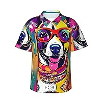 Funny Dog Men's Casual Button-Down Hawaiian Shirts â€“ Funky Tropical Summer Outfits â€“ Retro Printed Beach Wear for Men