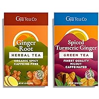 Gya Tea Co Ginger Root Herbal Tea & Spiced Turmeric Ginger Green Tea Set - Natural Loose Leaf Tea with No Artificial Ingredients - Brew As Hot Or Iced Tea