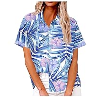 Summer Tops for Women 2024 Hawaiian Style Casual T-Shirts Button Down Lapel Blouse Tees Fashion Short Sleeve Loose Fit Shirts