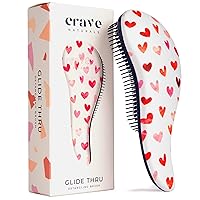 Glide Thru Detangling Hair Brush for Adults & Kids Hair - Detangler Brush for Natural, Curly, Straight, Wet or Dry Hair - Hairbrush for Men & Women - 1 Pack - Pink Hearts