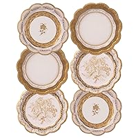 Gold Vintage Style Small Paper Party Dessert Plates | 3 Designs | Unique, Glamorous, Disposable | For Weddings, Anniversary, Afternoon Tea, Birthday, Occasion, Celebration Pack of 12